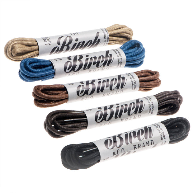 Birch’s 3/32” Thin Premium Round Waxed Cotton Dress Shoelaces - Brown